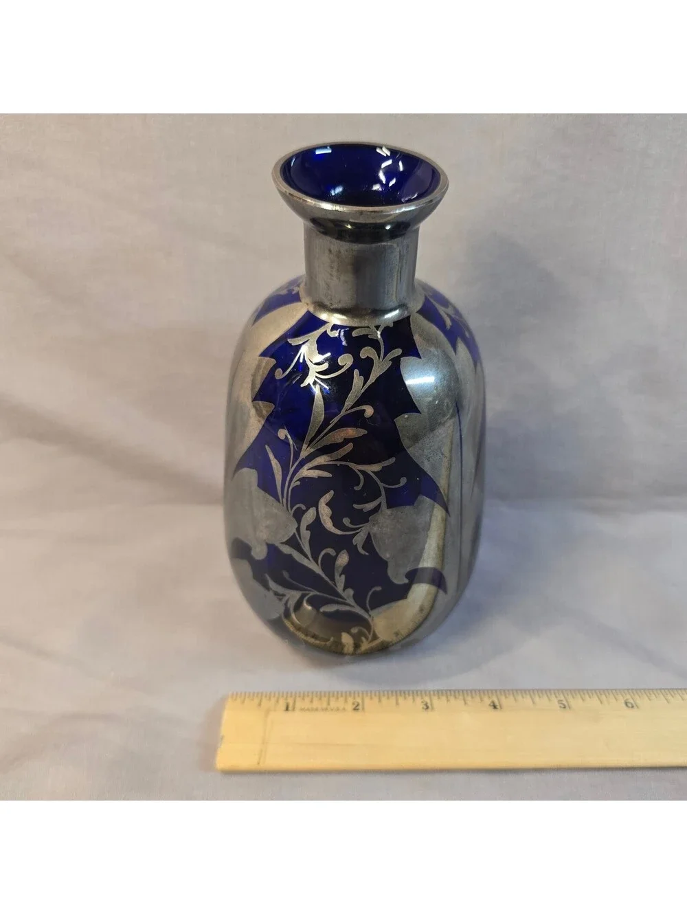 Vintage Murano Cobalt Blue Glass Silver Overlay 6.5